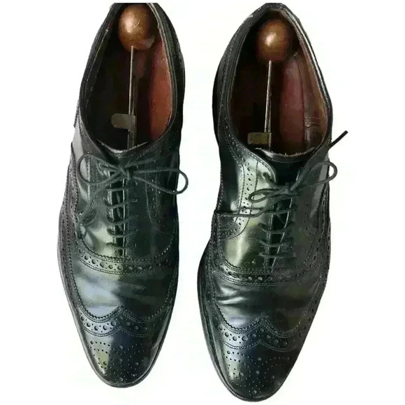 Allen Edmonds McAllister Men 9.5 Black Brogue Wingtip Oxford Dress Shoes - Picture 4 of 9